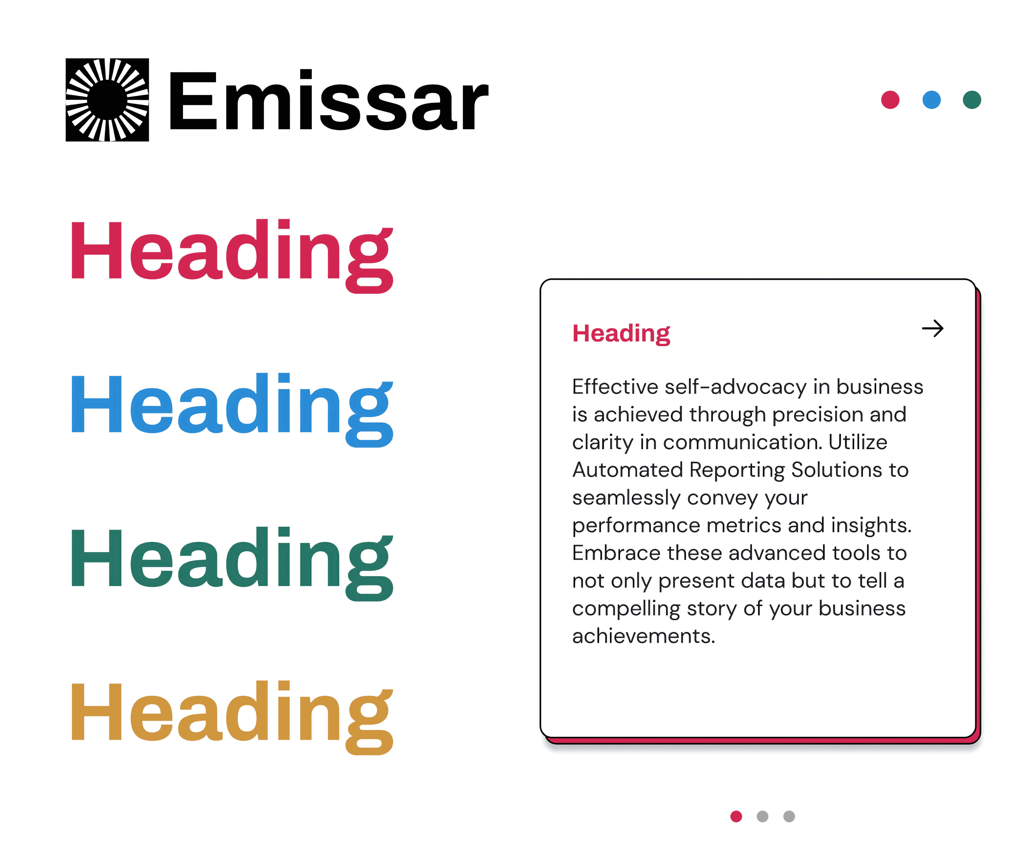 A report styled with custom brand colors and a logo in Emissar